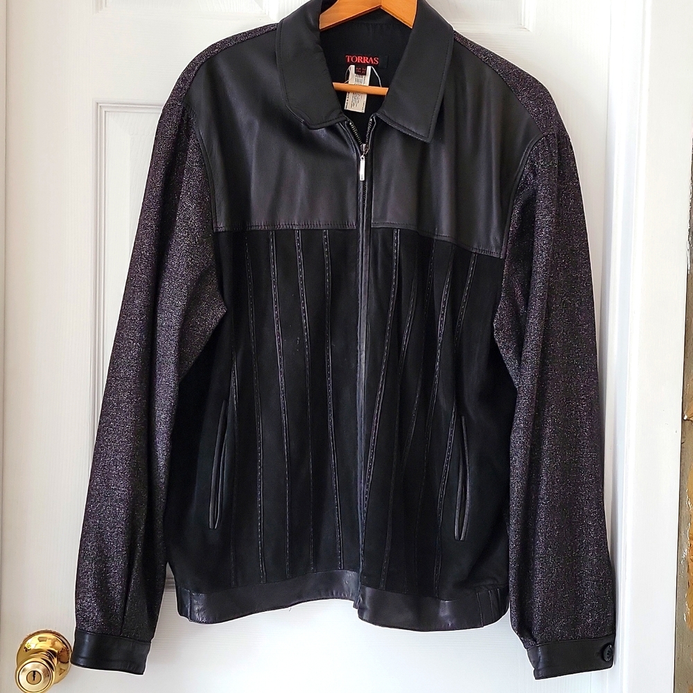 Vintage Torras Leather & Suade Black Jacket, Made in Spain, Size 14 (44)